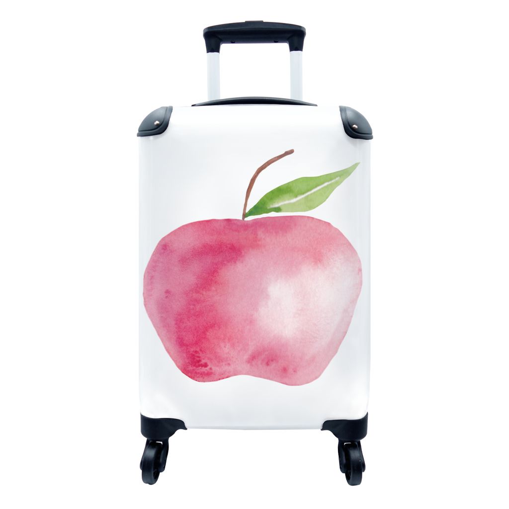MuchoWow Koffer Handgepäck Trolley Rollkoffer Kleine Reisekoffer mit 4 Rollen - Apfel - Farbe - Weiß - Cabin Size < 55x40x23 cm & 55x40x20 cm -...