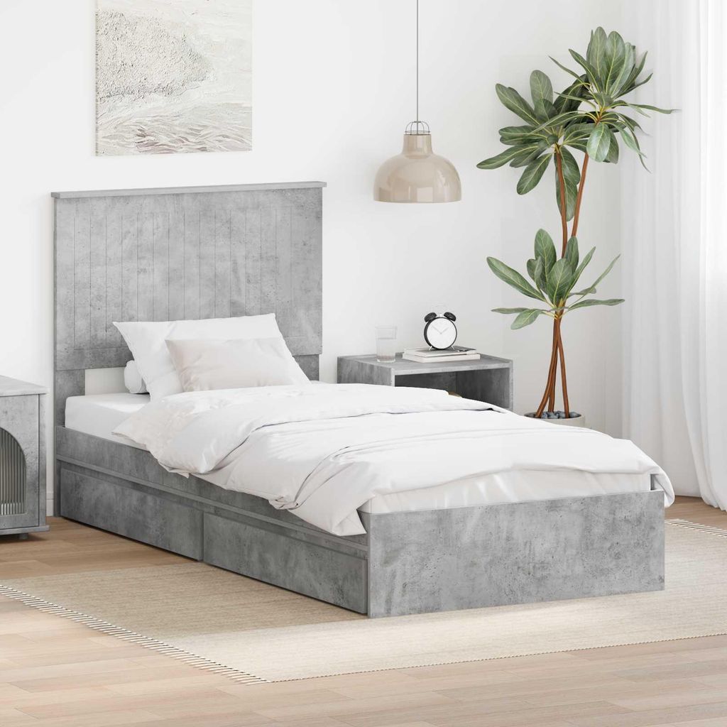 "Schlussverkauf" Einzelbett 1 PLACE - Aufbewahrungsbett moderne - Beton Grau 90x190 cm Holzwerkstoff C2088
