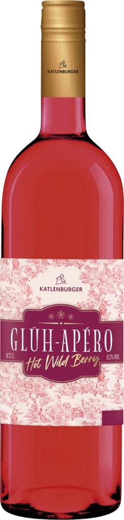 A bottle of Glüh-Apéro Hot Wild Berry wine against a white background.