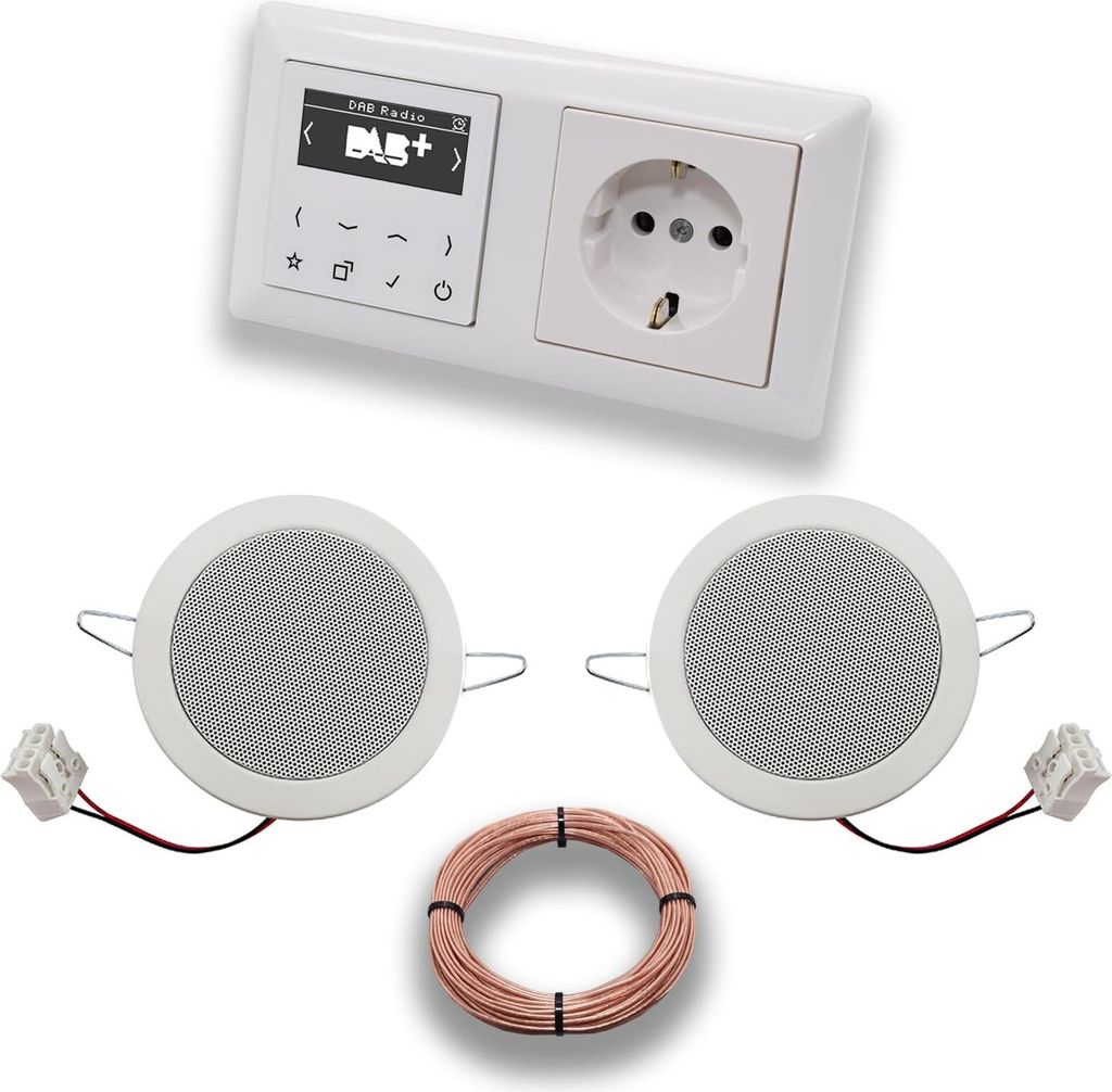 JUNG Smart Radio Unterputzradio DABAWW DAB+ Komplettset JUNG AS 500 System alpinweiß, Komplettset mit 2 x Deckenlautsprecher Einbaulautsprecher + ...