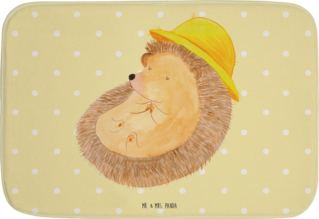 Mr. & Mrs. Panda Duschvorleger Igel Beten - Gelb Pastell - Geschenk, Badezimmerteppich, Dankbarkeit, Dankbar sein, Gott, Badvorleger, Bad Fußmatte...