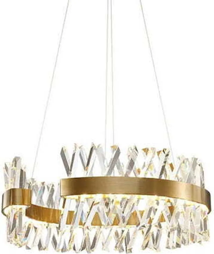 Suspension LED Design Anneau 60cm en Cristal Doré et Laiton Amsterdam