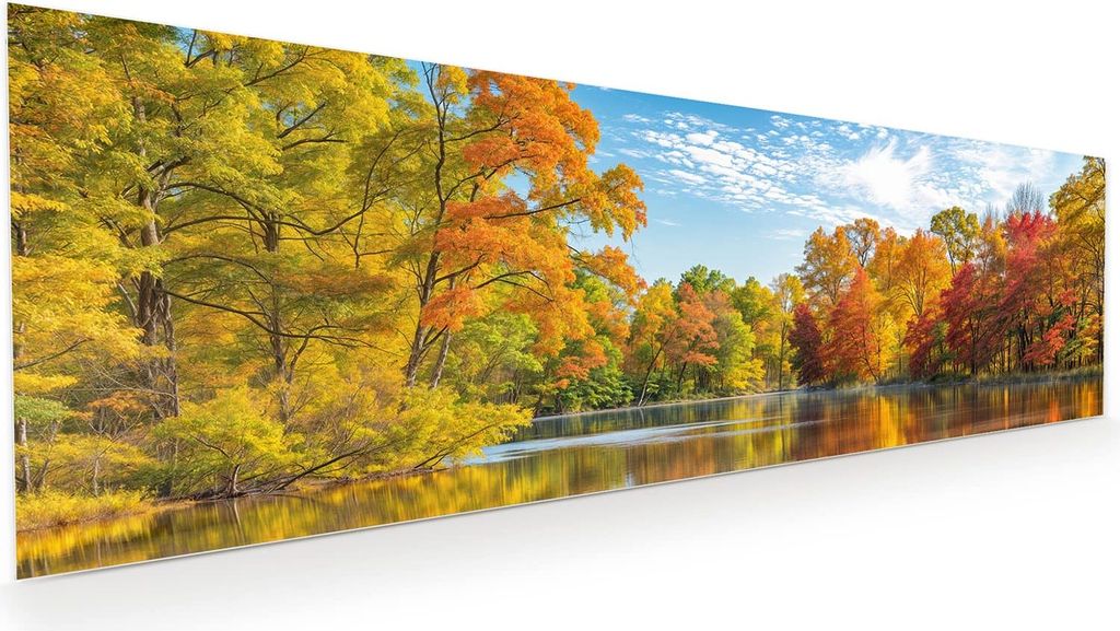 Glasbild 120x40cm in XXL für Wohnzimmer, Schlafzimmer Motiv Herbstlicher See