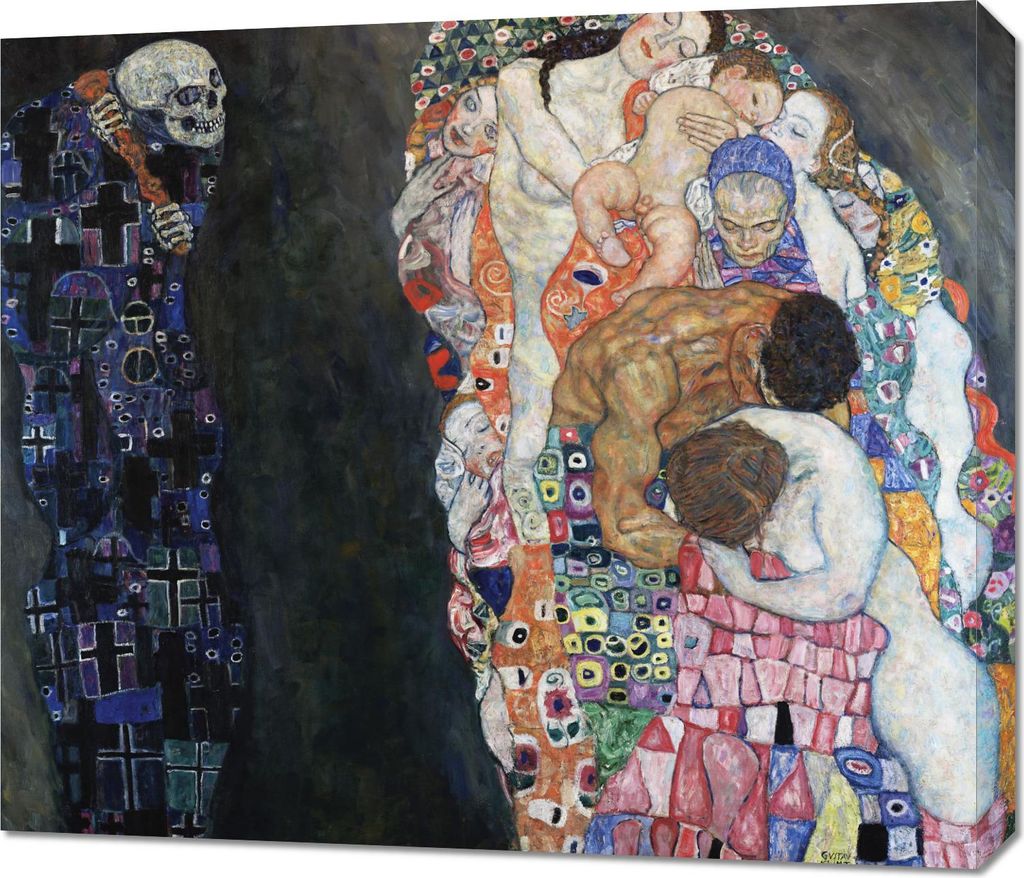 Bild 70x60cm Tod und Leben, Gustav Klimt Vintage für das Wohnzimmer