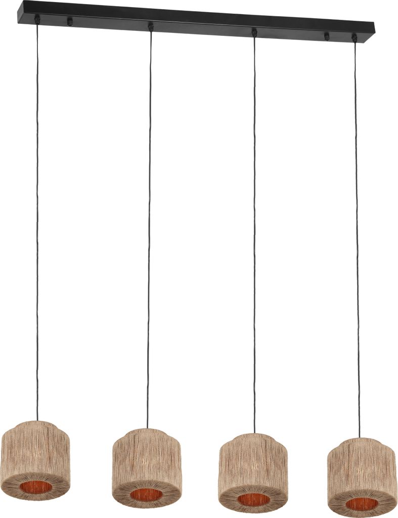 Trio Leuchten - Japandi Japandi Hängelampe I Pendellampe I Pendelleuchte schwarz mit braunem Seil 4-flammig - Smilla I Wohnzimmer I Schlafzimmer -...