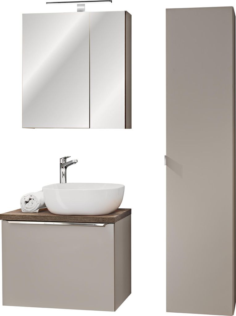 Modernes Badezimmer-Set 60 Cm Grau Mit Arbeitsplatte, Spiegel Und Ständer