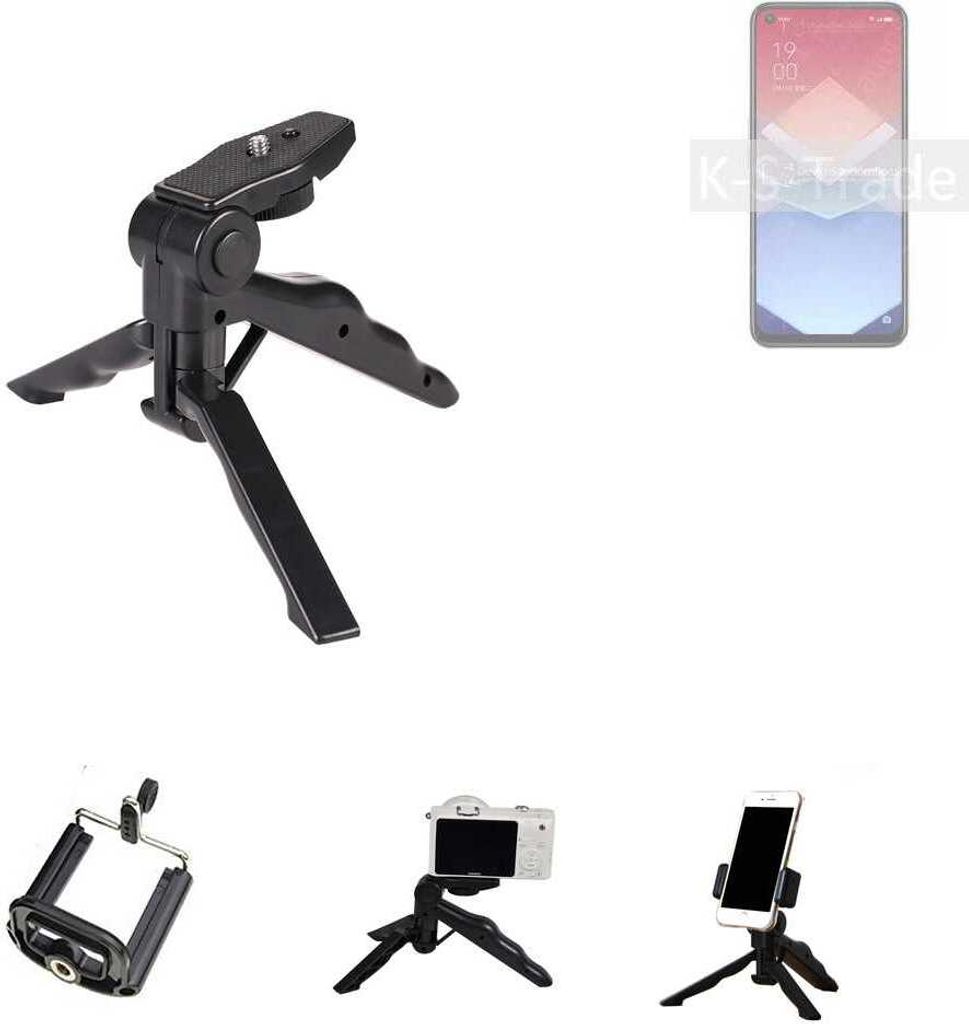 K-S-Trade Stativ Tisch-Ständer Dreibein Handy-Stativ Ständer kompatibel mit Oppo K10x Mini-Stativ Smartphone Tripod Handy-Stativ aus Plastik schwarz