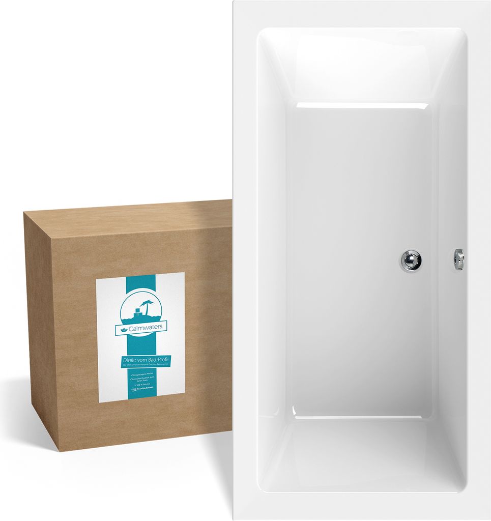 Calmwaters Rechteck-Badewanne 190x90 cm, Acrylwanne Modern Square 2, Duo-Badewanne für zwei Personen, ergonomische Körperformbadewanne, Maße 1...