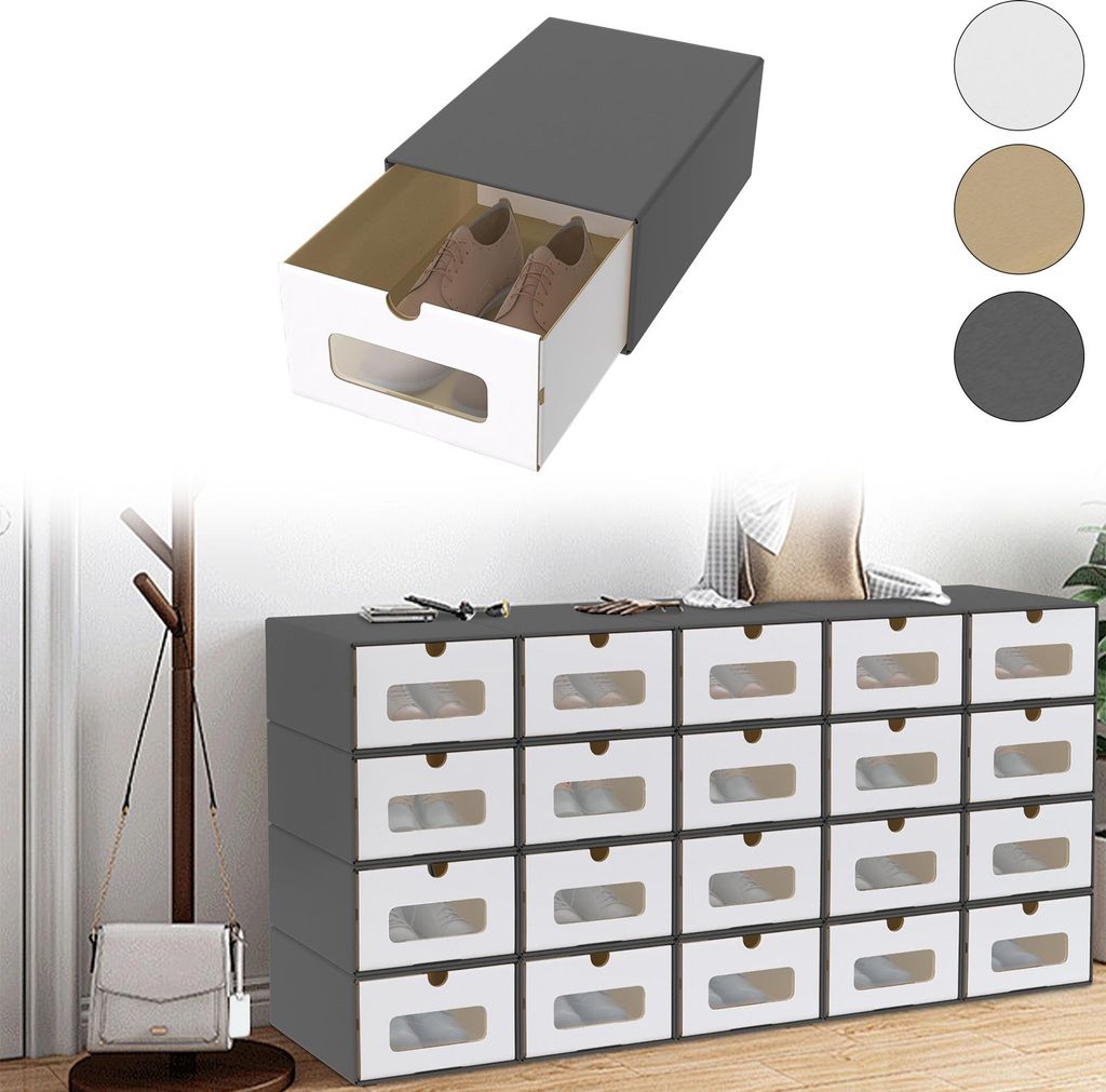 XINZI 20x boxy na topánky antracitovo-biele - stohovateľné, Obrázok produktu 