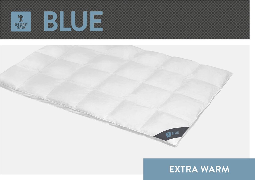 Spessarttraum Daunendecke Blue Füllung: 60% Daunen/ 40% Federn Bezug: 100% Baumwolle Größe 200 x 220 cm Wärmeklasse extrawarm