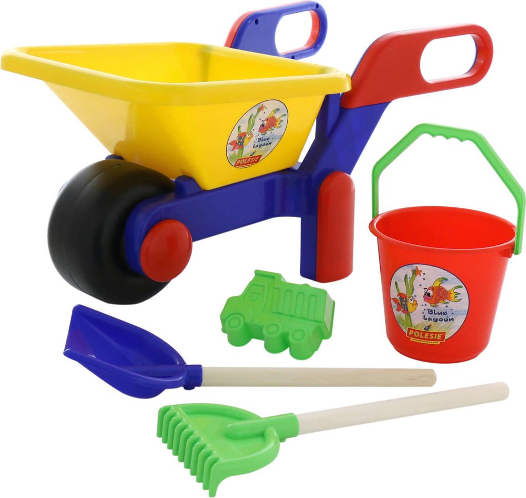 Polesie Kinder Schubkarre 5-tlg mit Eimer Schaufel Rechen Form bunt