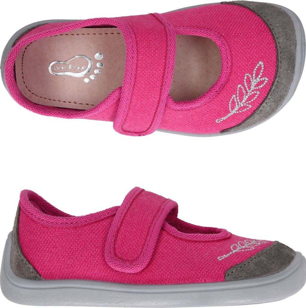 Mädchen Hausschuhe Schuhe 3F 3BE2/12R bar3foot Super Flexi Barfuß Rosa mit Stickerei, Klettverschluss