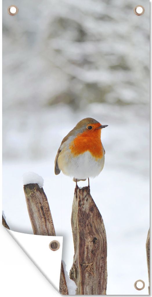 MuchoWow 80x160 cm Outdoor-Poster Gartendeko Sichtschutz Garten Poster für den Garten Vogel - Zaun - Schnee