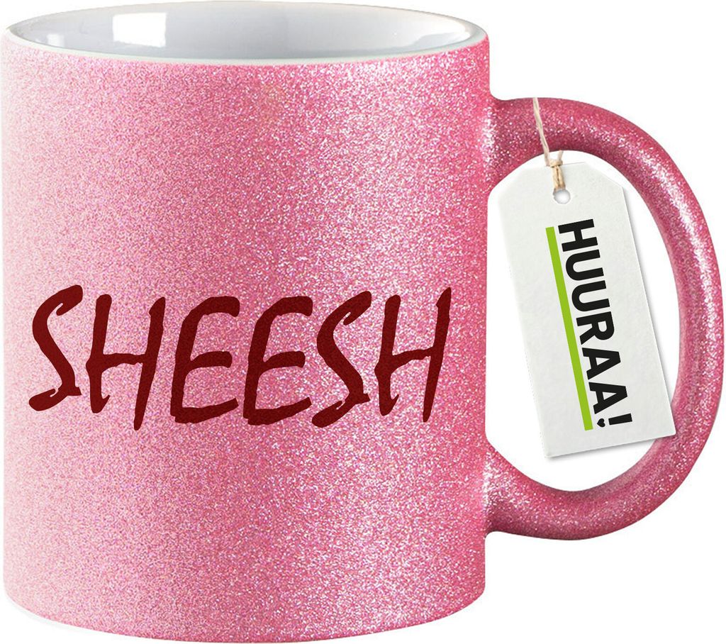 Huuraa Glitzertasse Sheesh Jugendwort 330ml Pink Keramik Kaffeebecher Geschenkidee