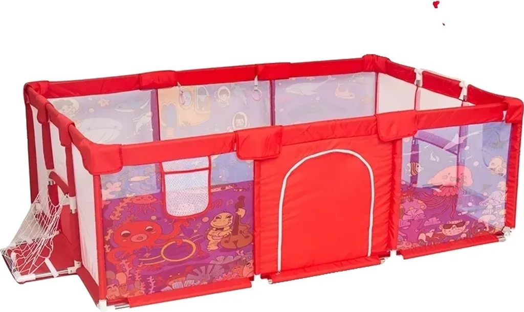 Parc bébé évolutif avec mini cages de foot et anneaux de maintien