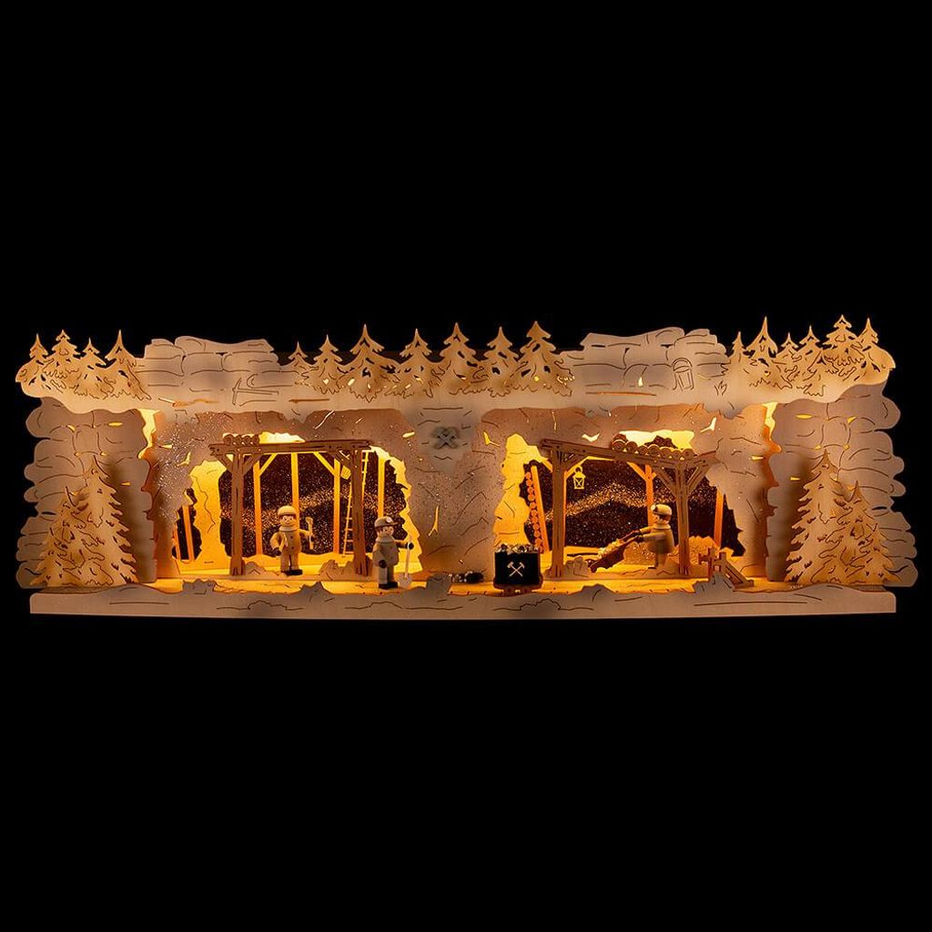 Schwibbogenerhöhung Bergbau mit Bergleuten (58x18cm) von Tietze Erzgebirgsdesign