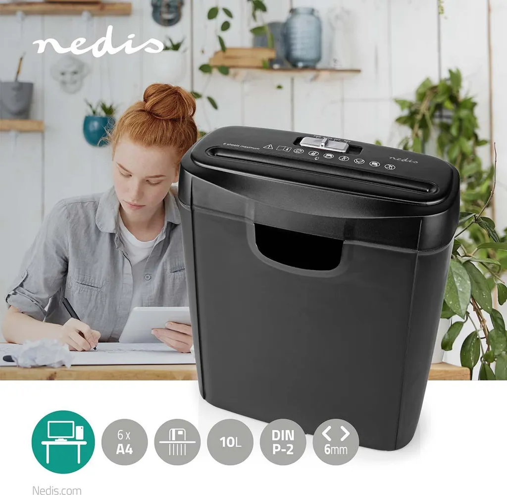Destructeur de documents 6 feuilles A4 10L DIN 2 Noir 190W compact