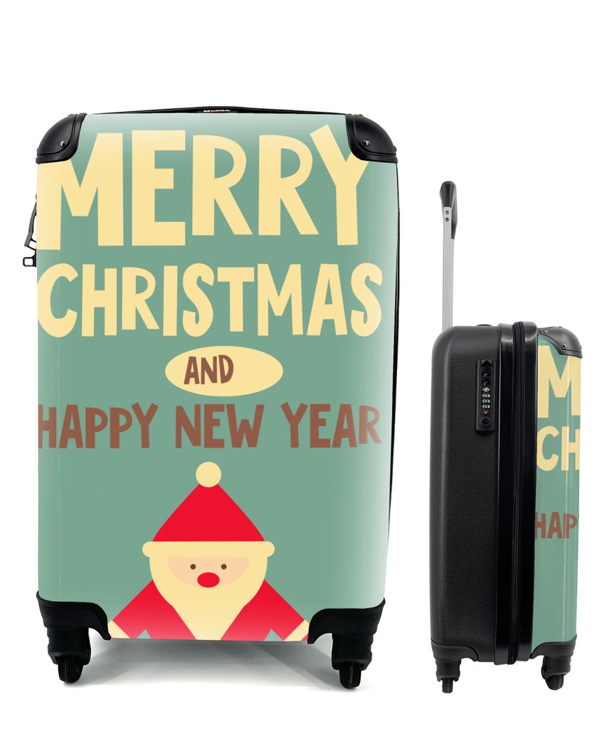 MuchoWow Koffer Handgepäck Trolley Rollkoffer Kleine Reisekoffer mit 4 Rollen - Illustration - Weihnachten - Weihnachtsmann - Zitate - Blau - Vi...