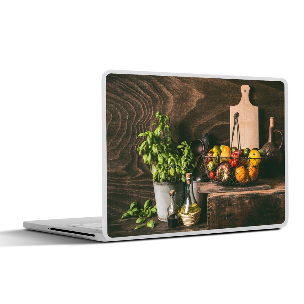 MuchoWow Laptop Aufkleber Sticker Cover Gemüse - Kräuter - Rustikal - Stilleben - Basilikum 30x22 cm - Laptop-Sticker