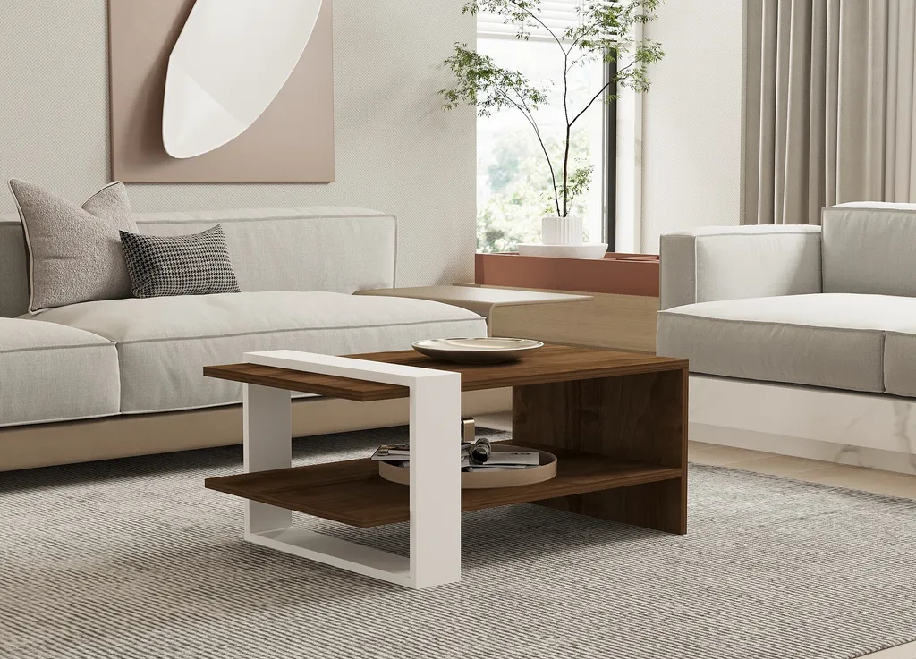 Table Basse de Salon Rectangulaire Bicolore Noyer et Blanc Skye Decor