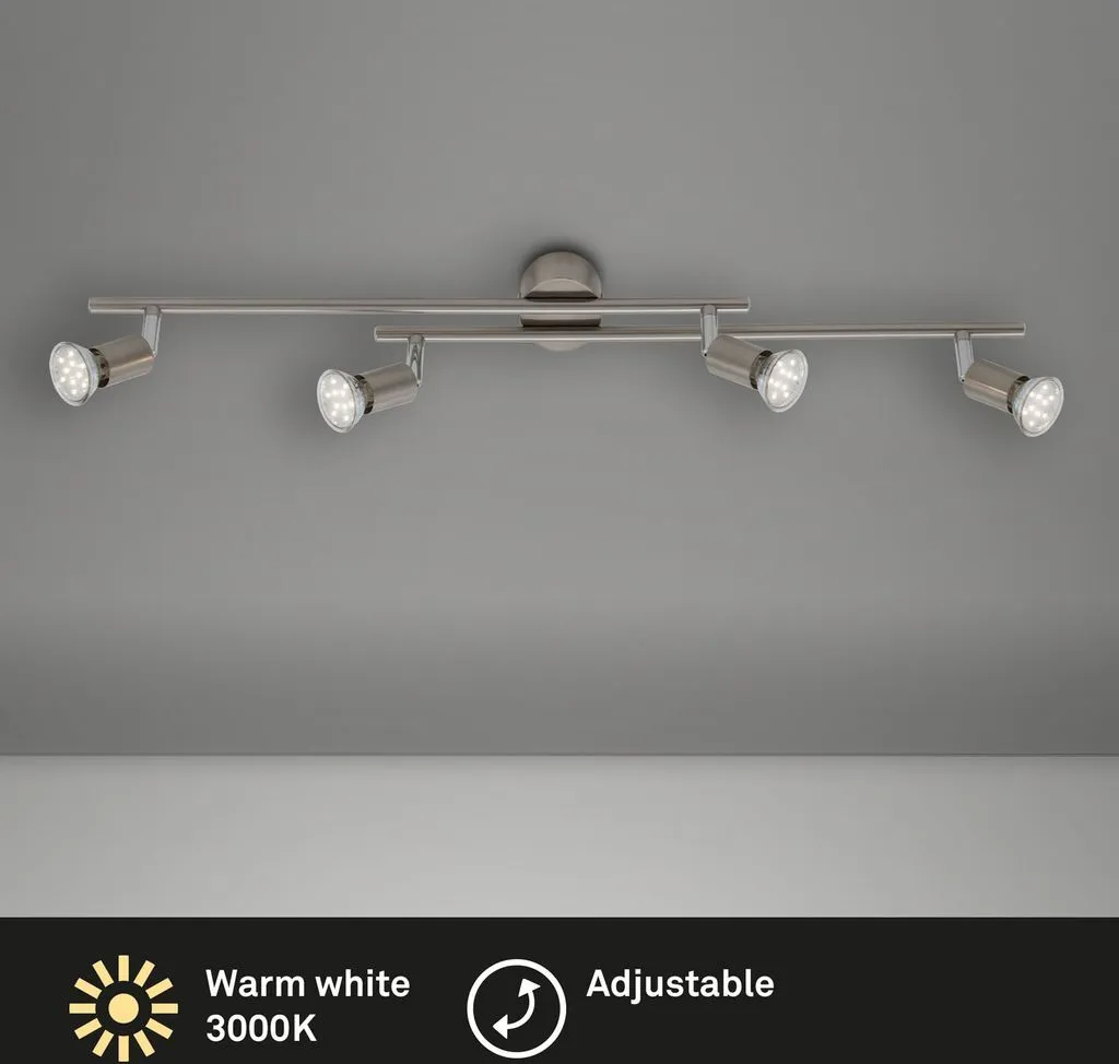 Plafonnier Spot BRILONER LEUCHTEN SIMPLE 4x GU10 Nickel Mat Métal IP20