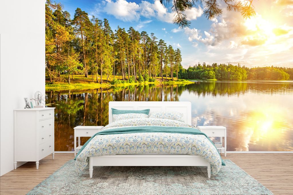 MuchoWow Fototapete für Wohnzimmer oder Schlafzimmer Wandtapete Vinyl Motivtapete Wasser - Bäume - Natur - 435x260 cm - Kinderzimmer