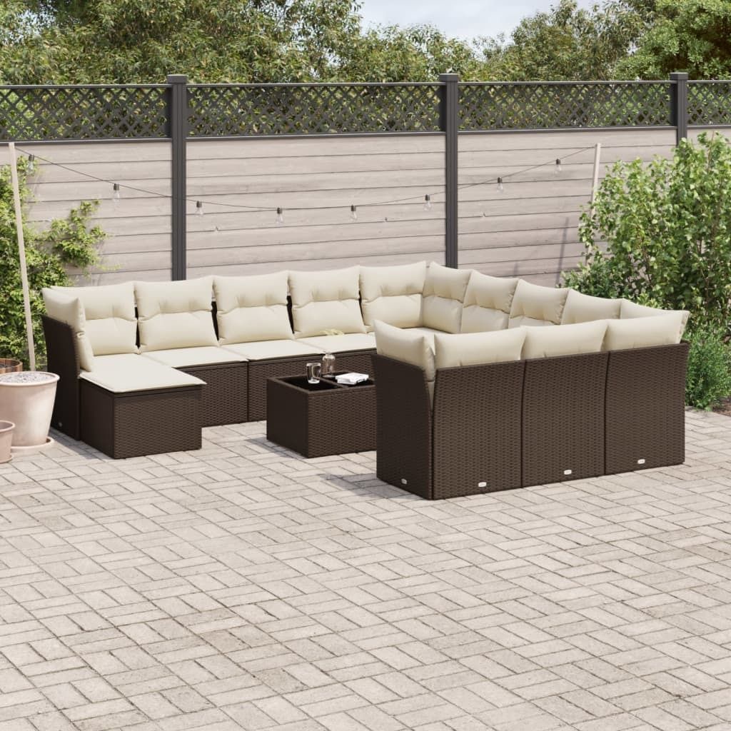 "Rabatt" 13-tlg. Garten-Sofagarnitur - mit sofa - mit Kissen Braun Poly Rattan - Lounge-Dining set CC10024