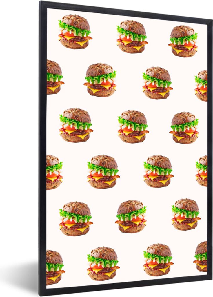MuchoWow MuchoWow Gerahmtes Poster Hamburger - Farben - Muster 20x30 cm - Poster mit zchwarzem Bilderrahmen - Drucken - Bilder Poster im Rahmen