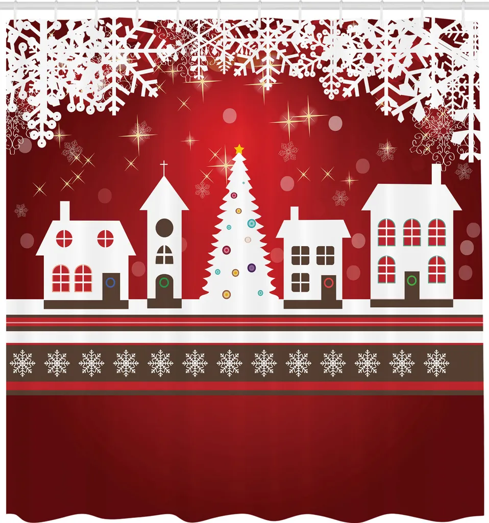 ABAKUHAUS Rideau de Douche de Noël 175x240cm avec Crochets Rouge