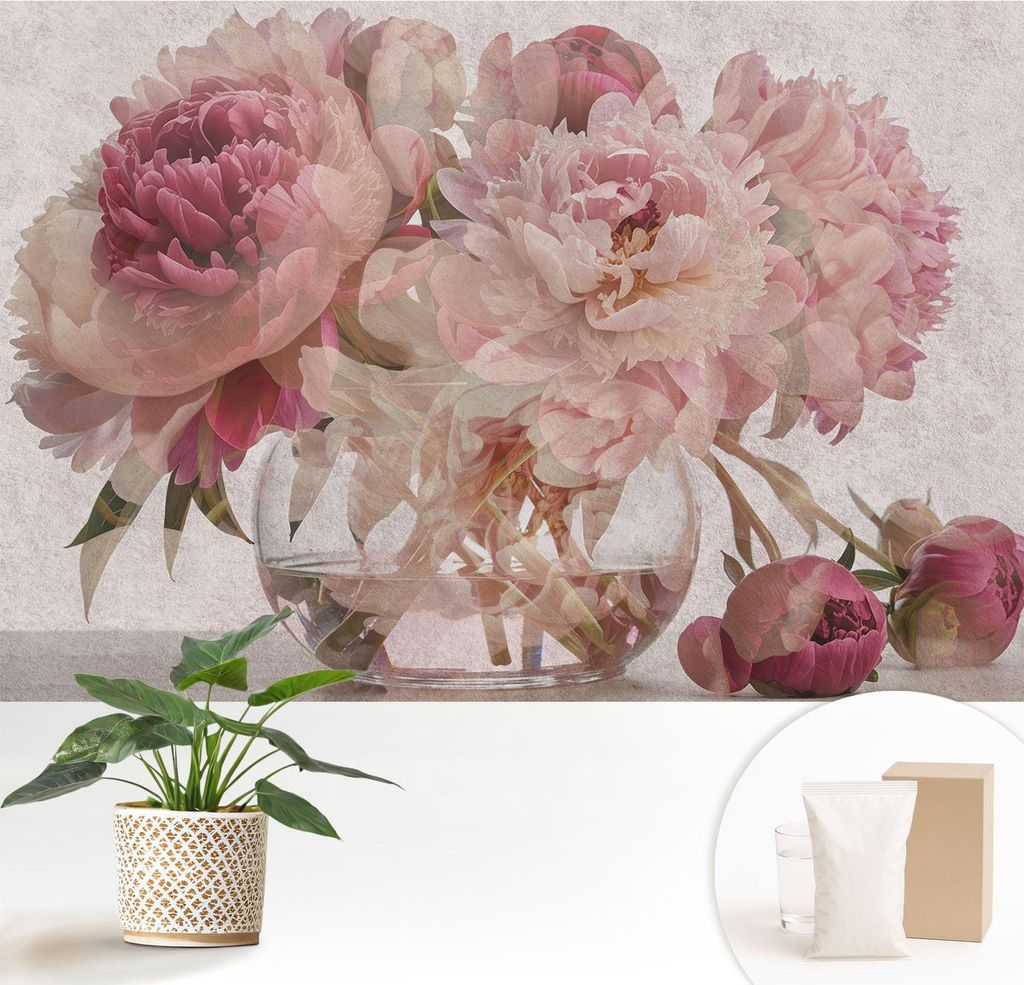 Fototapete - 152x104 cm - Tapete - Wandtapete - Wandbilder - Dekofolie - Tapete Folie - Wand - Dekoration - Wohnzimmer - Pfingstrosen-Charm