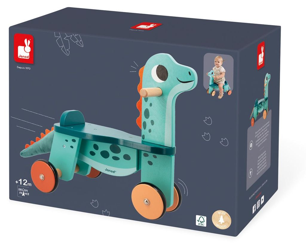 Janod Dino - Laufrad Portosaurus - Holz Dinosaurier Ride-on
