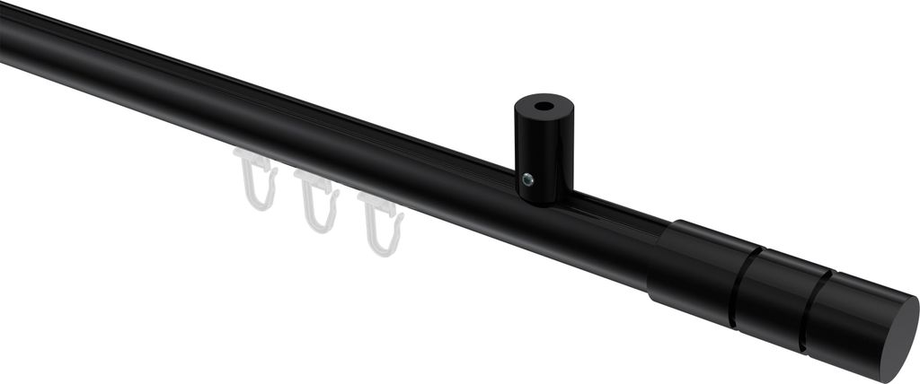Interdeco Innenlaufstange / Gardinenstange mit Innenlauf Schwarz, Typ Sonius Elanto (Rillenzylinder) Deckenmontage, 20 mm Ø 1-läufig, 100 cm