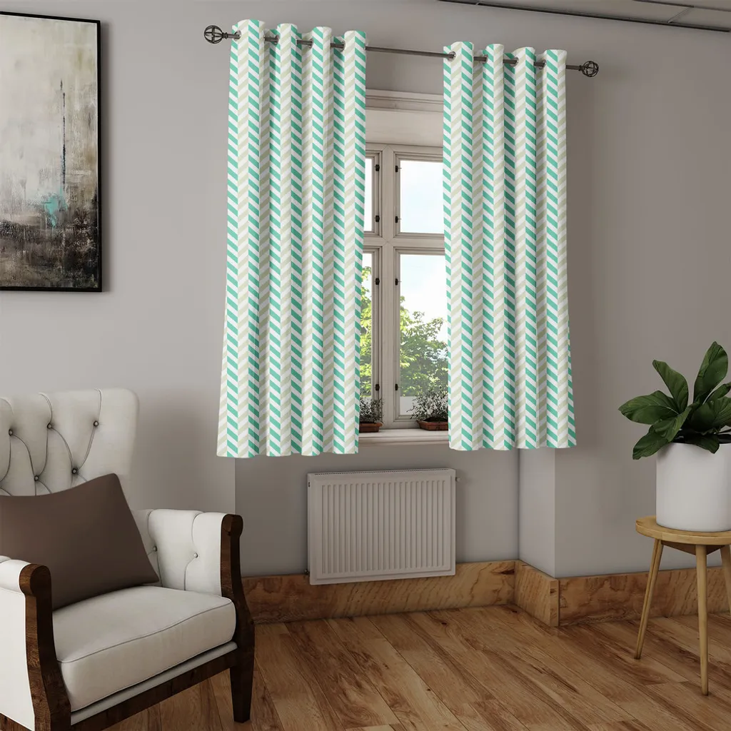 Rideaux décoratifs à œillets pour salon motif zigzag 2 panneaux
