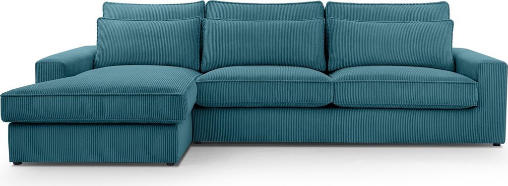 BETTSO Ecksofa Großes L Form Couch Couchgarnitur Eckcouch Sofa Ecksofa mit Kissen und Armlehnen aus Cordstoff VALENTINO Türkis Links
