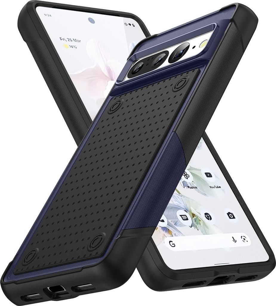 Für Google Pixel 7 Pro Hülle Militärqualität Stoßfest Hybrid 2 in 1 Hart PC Weich TPU Handyhülle Blau Schwarz