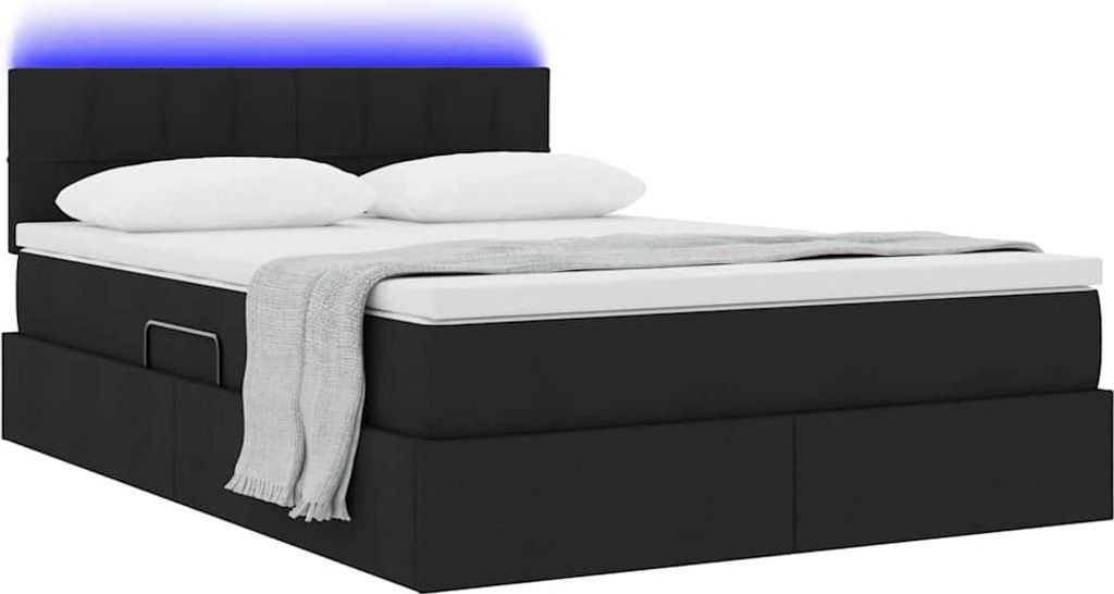 Bett mit Stauraum und LED mit LED Schwarz 140 x 190 cm Stoff