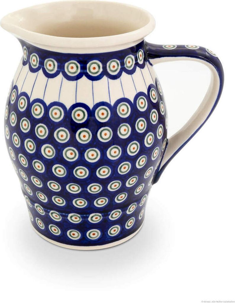 Bunzlauer Keramik großer 2,2L Krug – Rustikale Milchkanne mit breitem Ausguss, Dekor 8