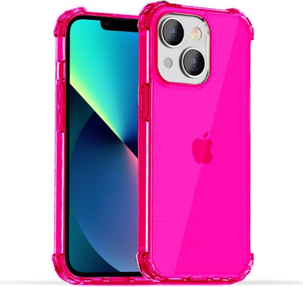Smartphonica iPhone 13 transparente stoßfeste Silikonhülle mit Bumper - Neon Pink