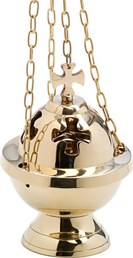 Rauchfass mit Kreuz Kette 80cm Messing Weihrauchgefäß Schwenker Deko Gold 7601