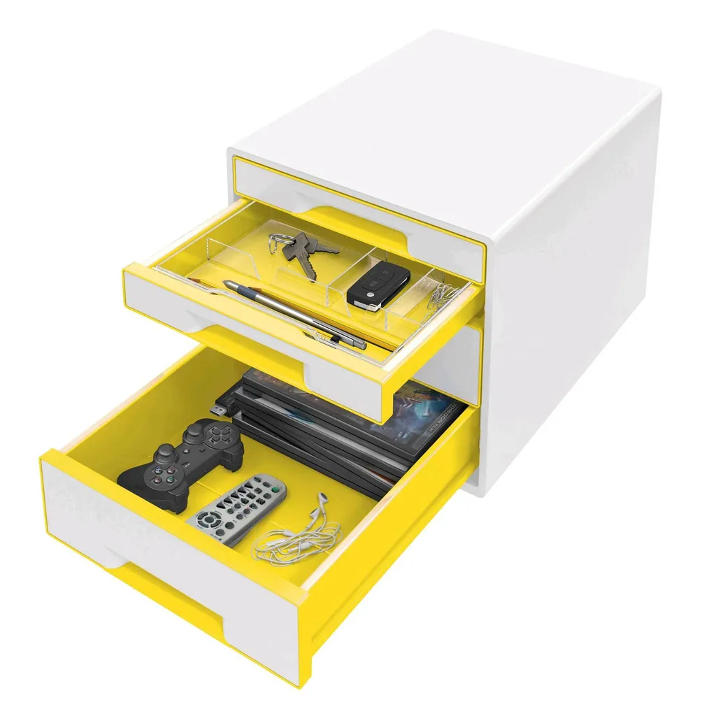 Leitz WOW Cube 4 tiroirs Blanc et Jaune - Module de classement de bureau