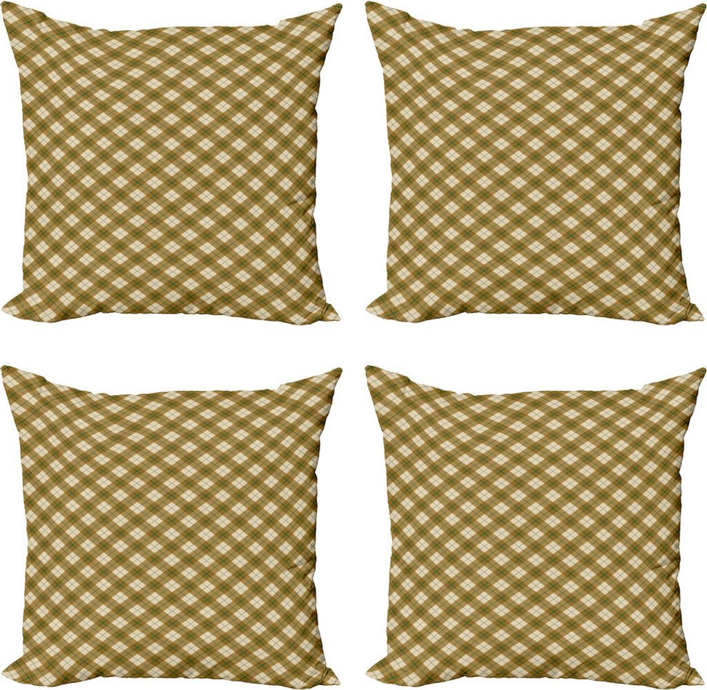 ABAKUHAUS Plaid Kissenbezug Set (4 Stück), Brown Diagonal Retro, Moderner Doppelseitiger Digitaldruck, 50 cm x 50 cm, Pale Braun Grün Beige