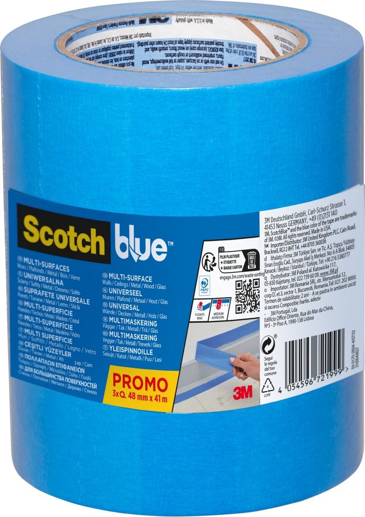 ScotchBlue Malerabdeckband Klebeband „Multi-Surface“ - 48 mm x 41 m - 3 Stück