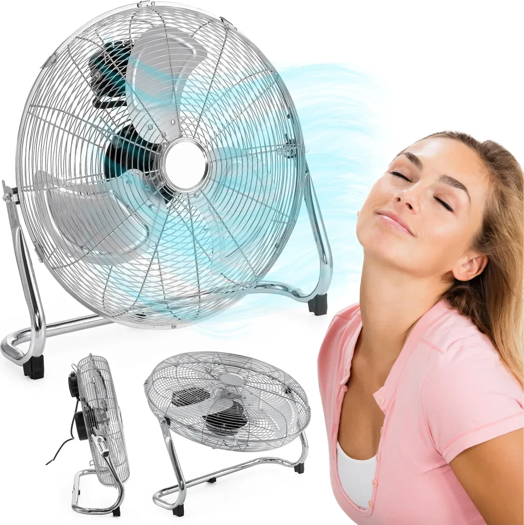 Ventilateur de sol 120W métallique TYBER argent avec inclinaison réglable