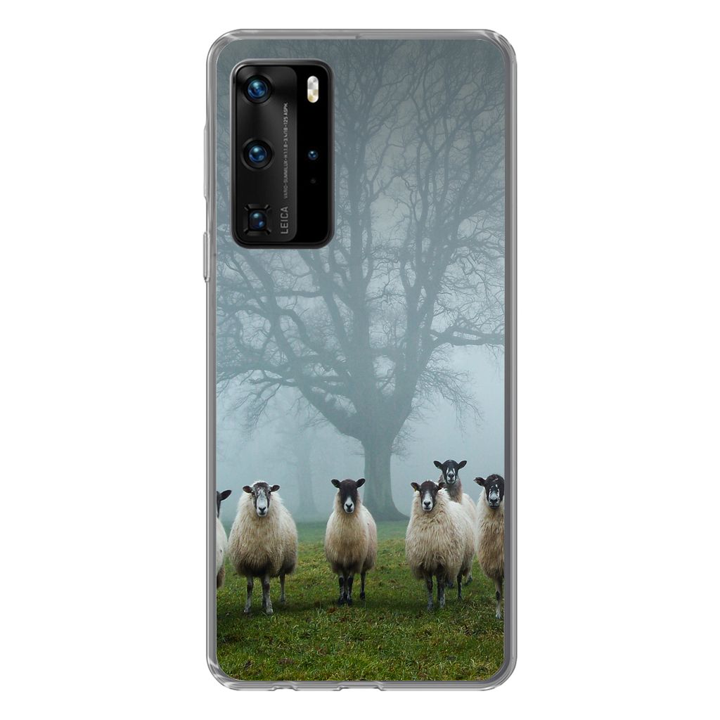 MuchoWow Handyhülle Schutzhülle Hülle für Huawei P40 Pro Schaf - Baum - Nebel Silikon Softcase Handy Hülle - Schutz