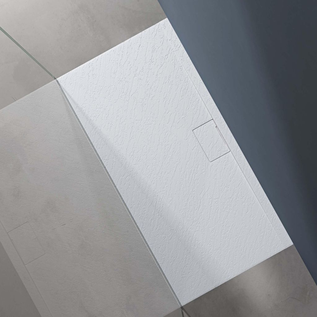 doporro Duschtasse Duschwanne 70x140x3 flach Mineralguss in Weiß DIN-Anschlüsse für bodengleiche Montage geeignet Geoma07