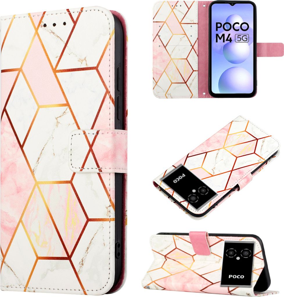 Xiaomi Poco M4 5G Hülle, Marmor Motiv Kunstleder Tasche Wallet Kartenfächer mit Standfunktion Klapp Schutzhülle für Xiaomi Poco M4 5G / Poco M5...