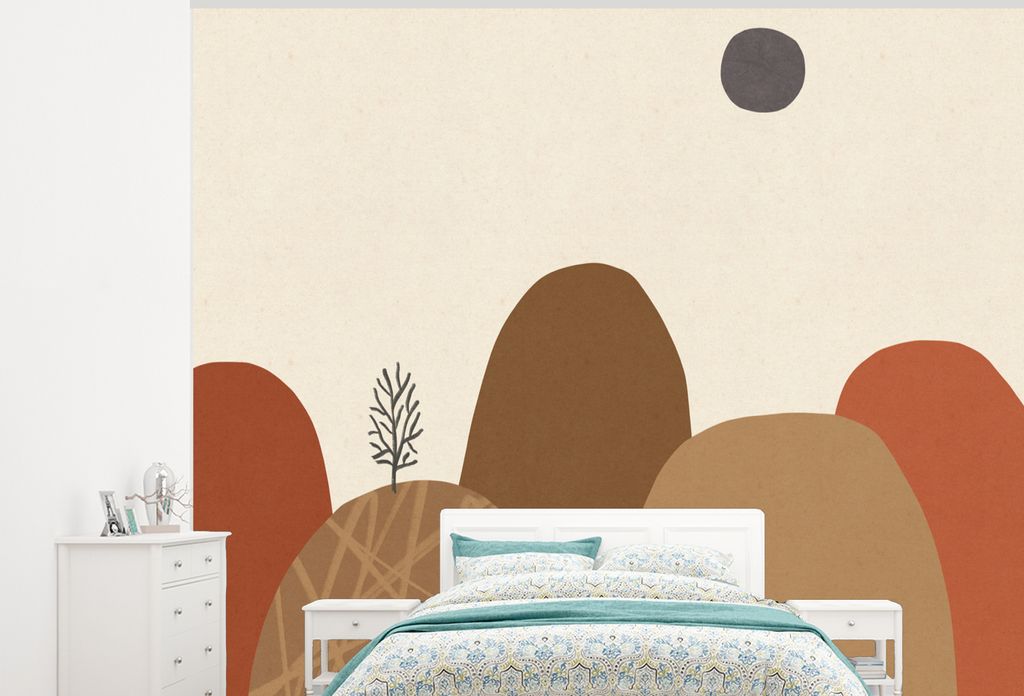 MuchoWow Fototapete für Wohnzimmer oder Schlafzimmer Wandtapete Vinyl Motivtapete Berge - Pastell - Abstrakt - Farben - 375x300 cm - Tapezierpapier