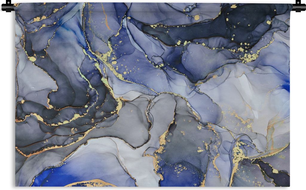 MuchoWow Wandteppich Wandbehang Marmor - Gold - Abstrakt - Blau 120x80 cm Tapisserie Dekoration Wandtuch - Wanddekorationen - Wandtücher