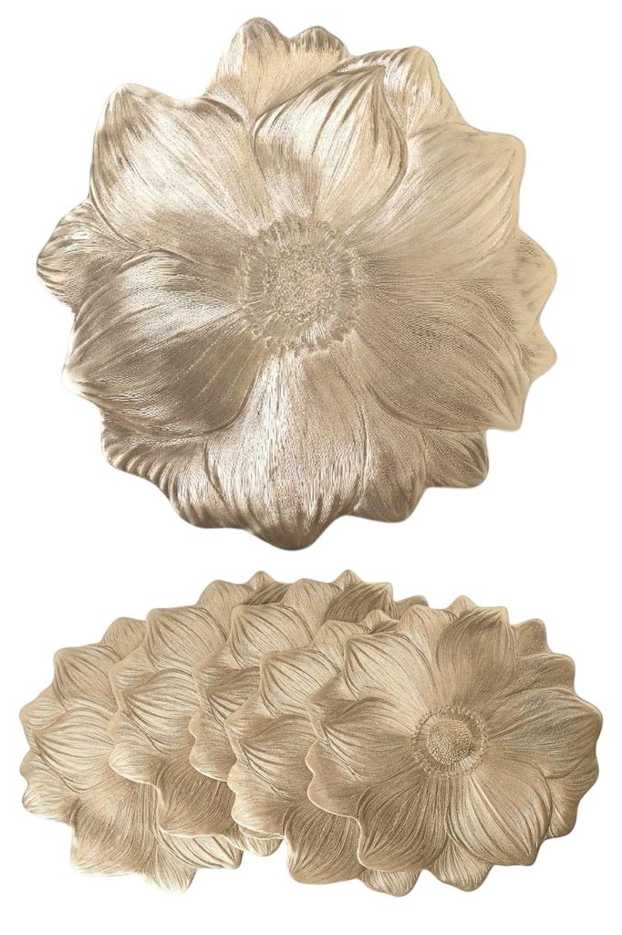 Tischset Metallic Blume 6er Set abwaschbar, rundes Platzset Produktbild 