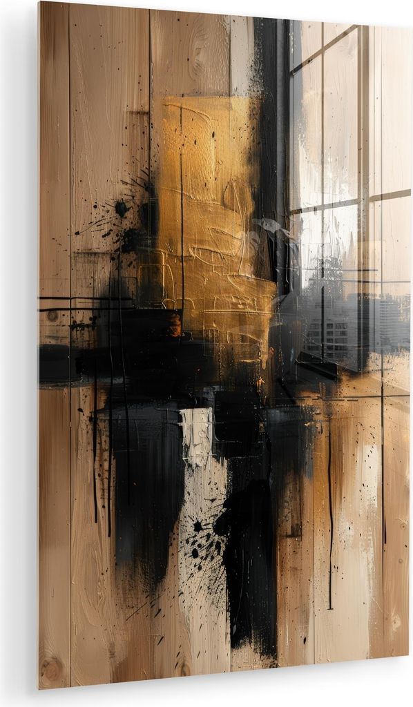 MuchoWow Glasbilder - Bilder auf Wandbild - Foto auf Glas Modern - Schwarz - Gold - Farbe 20x30 cm Wanddekoration aus Glas - Acrylglasbild - Acrylb...
